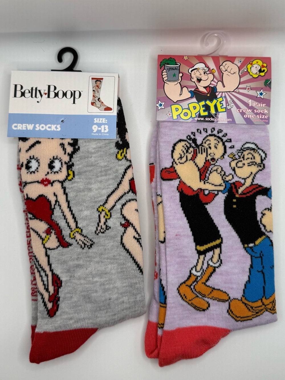 Betty Boop Popeye Olive Oil  Sock Lot- 2 pairs